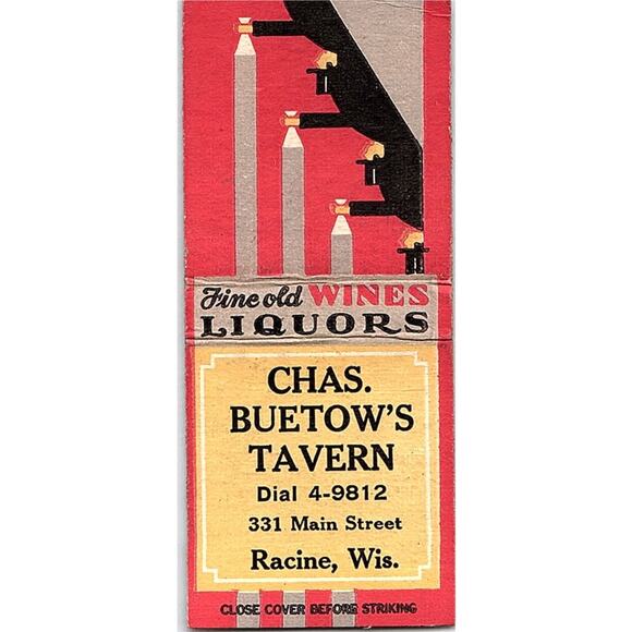 None Other - Chas Buetow's Tavern Racine WI Pinup Vintage Matchbook Cover SE5-Y1